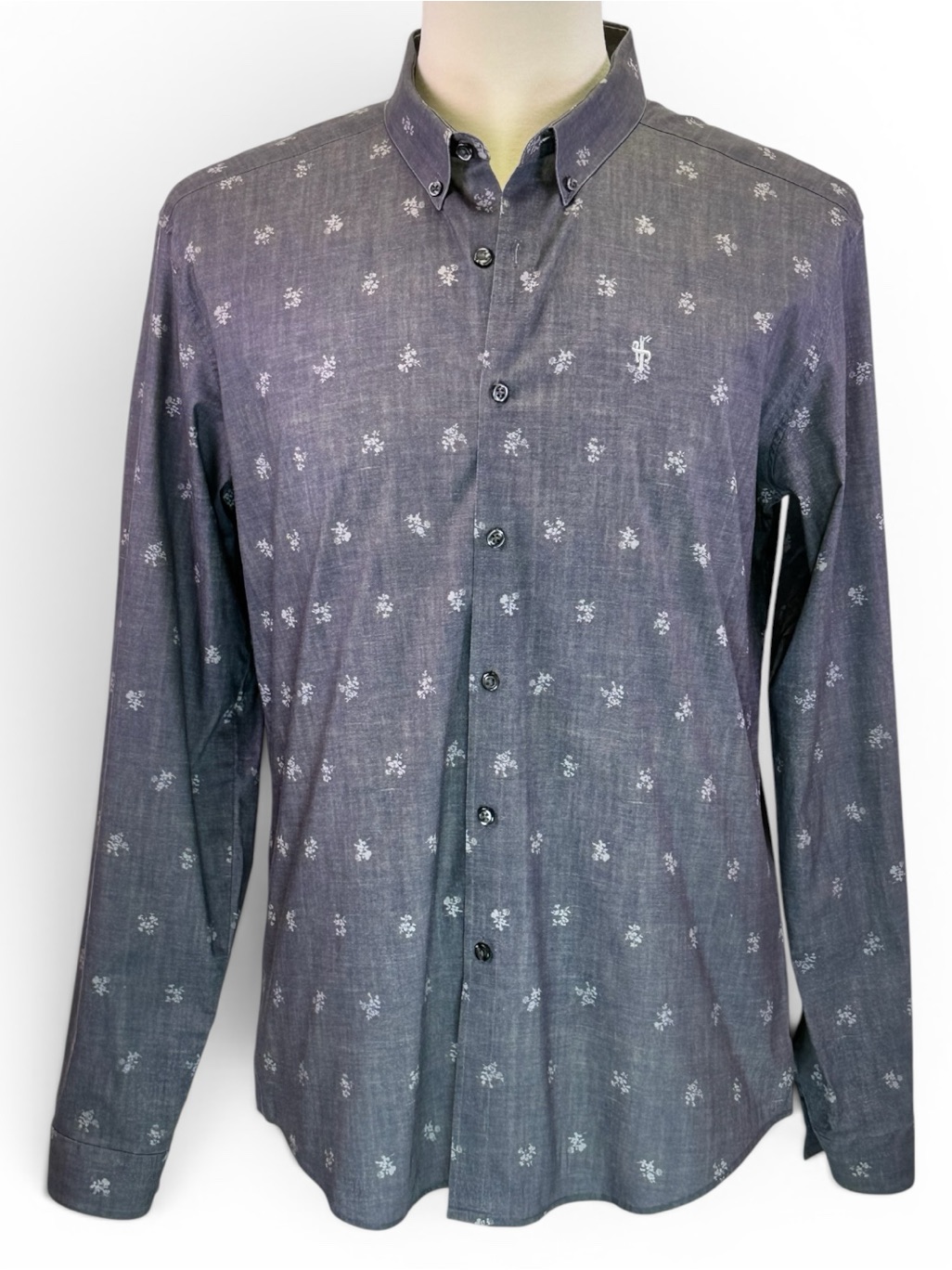 Father Sons Strech Slim Fit Long Sleeve Gray Floral Button Down Size Xxl